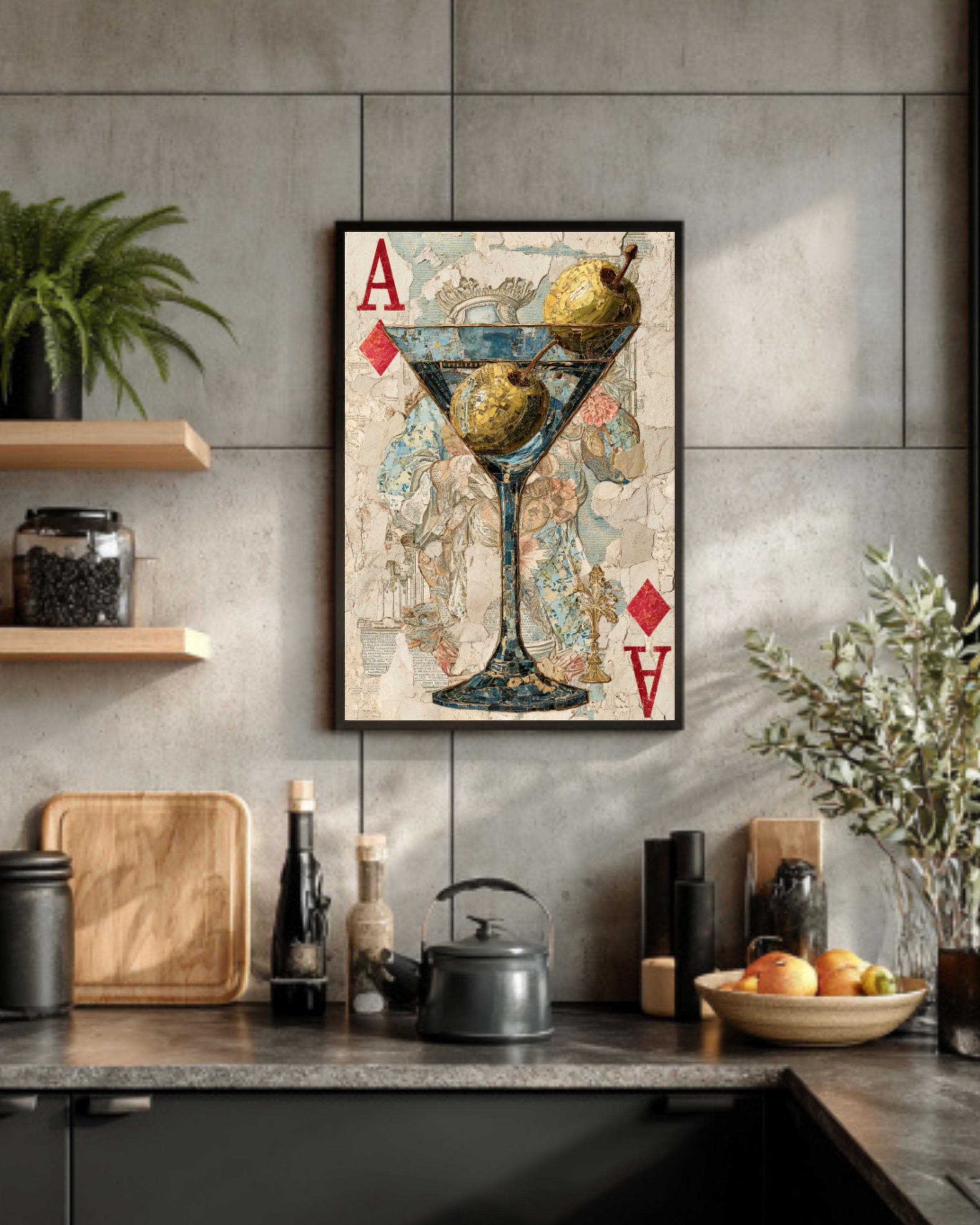 Ace Card Martini Olive Art | Modern Bar