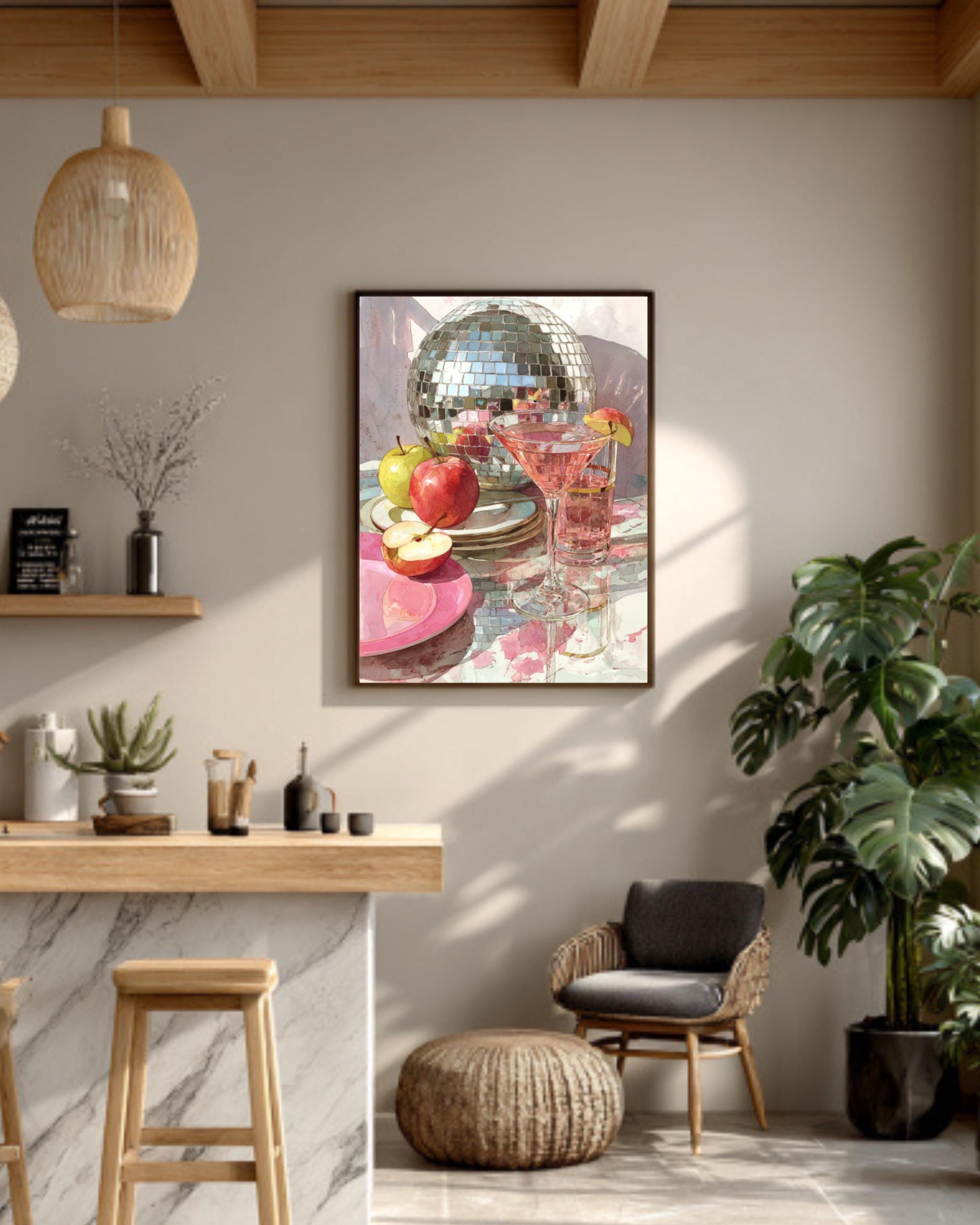 Vintage Disco Ball Martini Print | Retro Kitchen