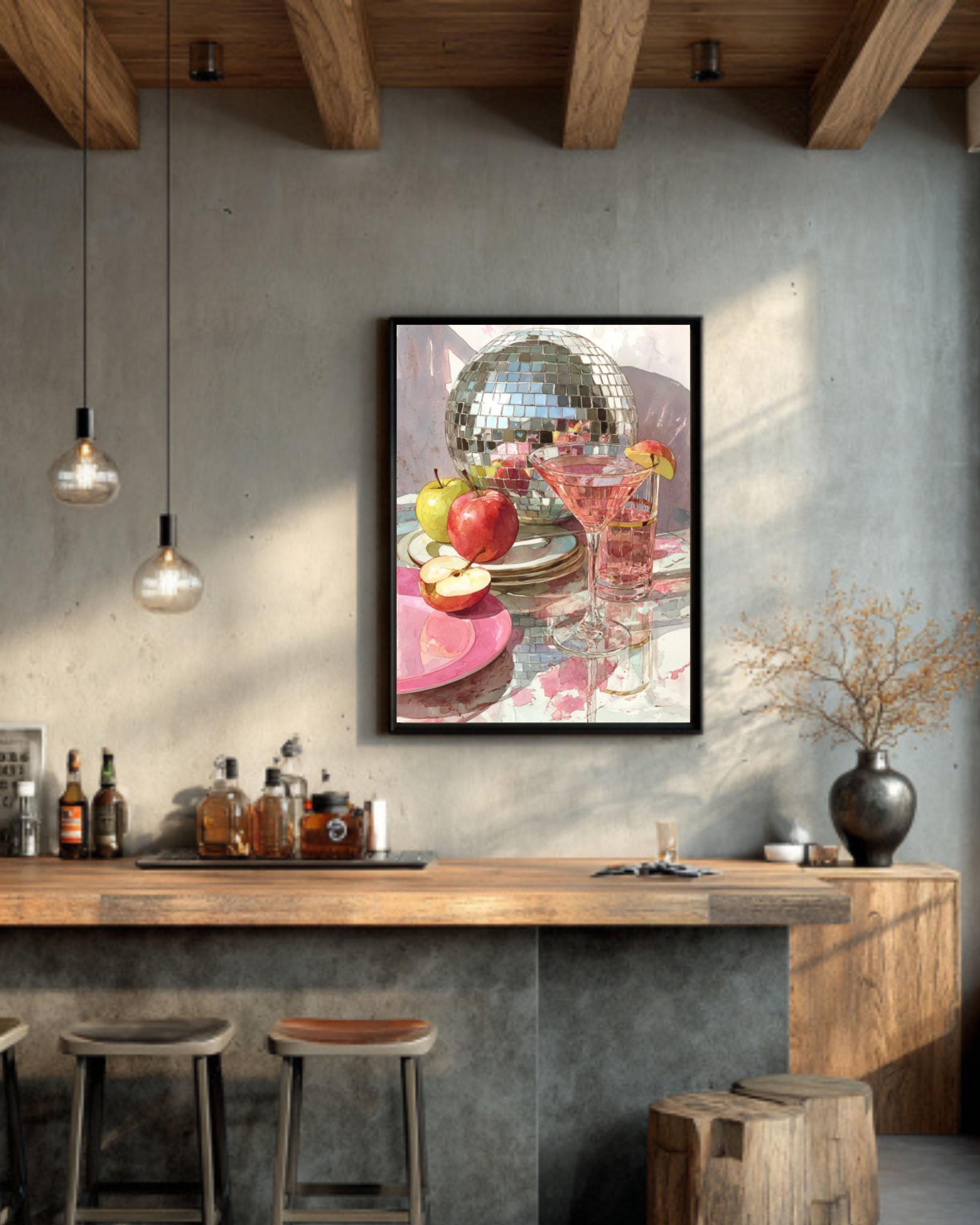 Vintage Disco Ball Martini Print | Retro Kitchen