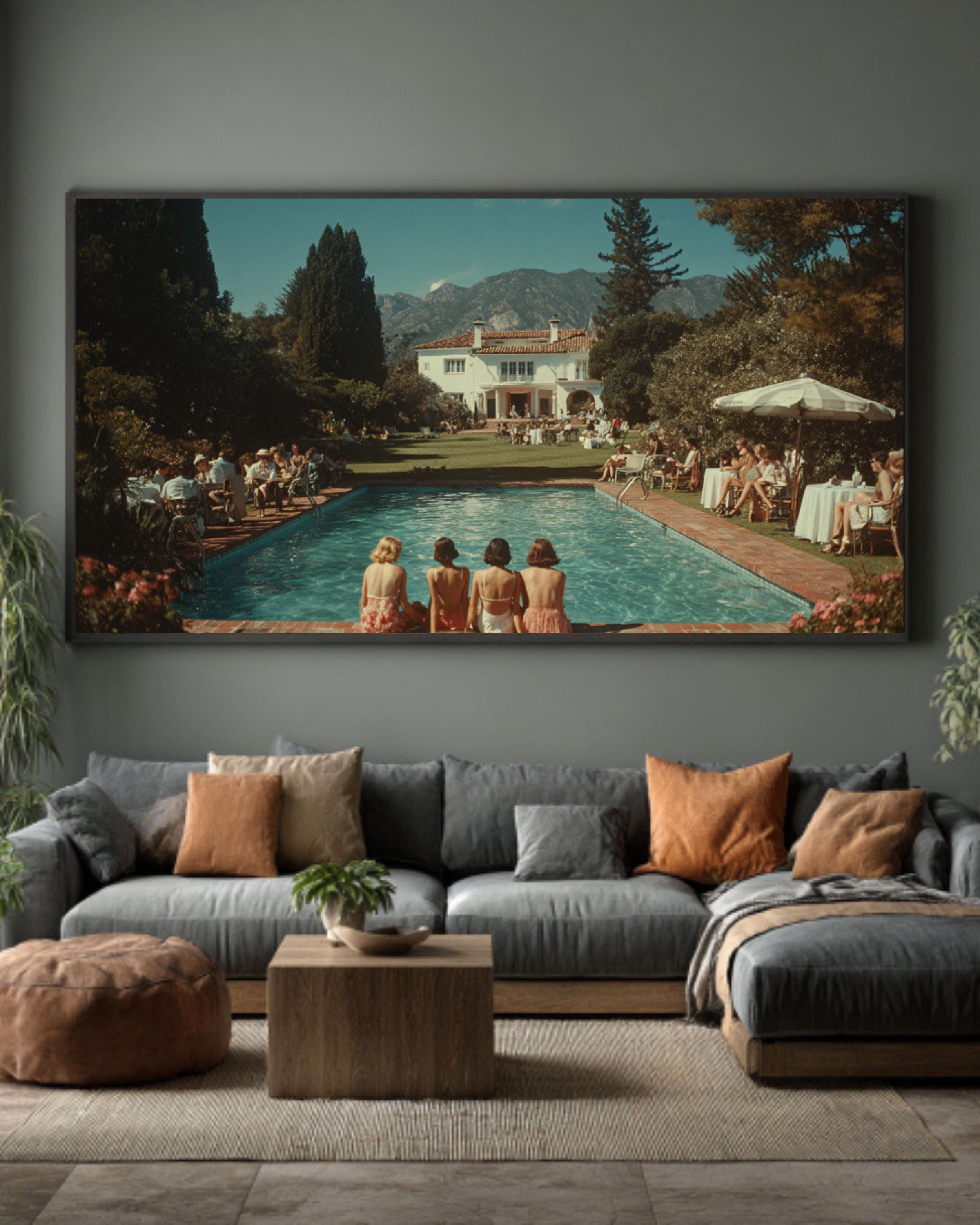 Luxury Villa Poolside Print â€“ Summer Vibes, Cinematic Art Canvas Wall Art Print – Premium Home Decor