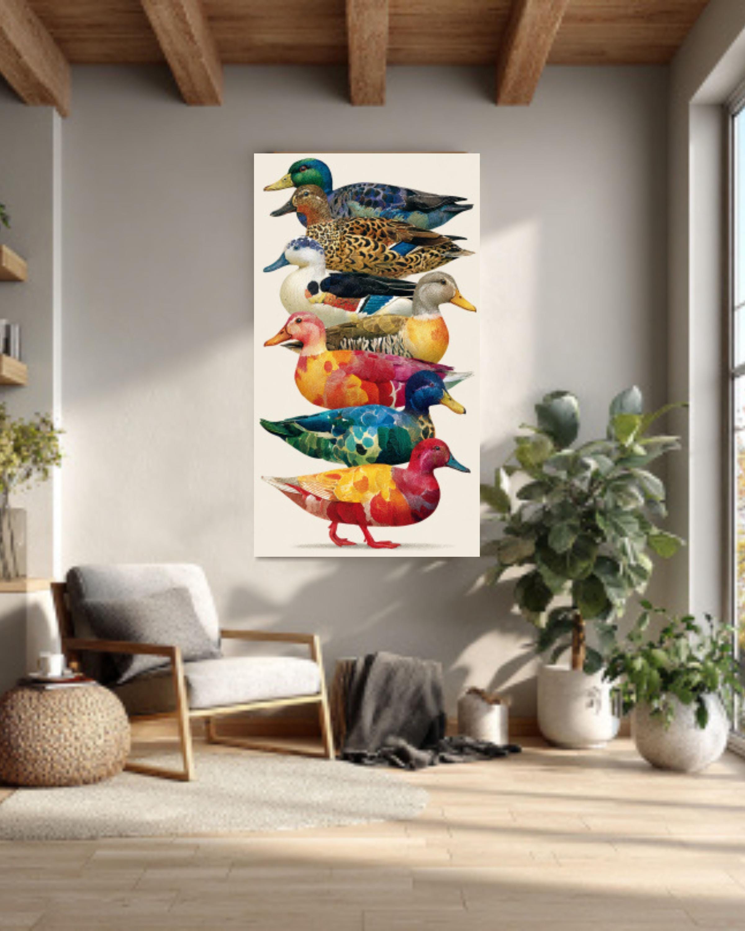 Colorful Duck Collage Art Print â€“ Modern Matisse Hockney Style Canvas Wall Art Print – Premium Home Decor