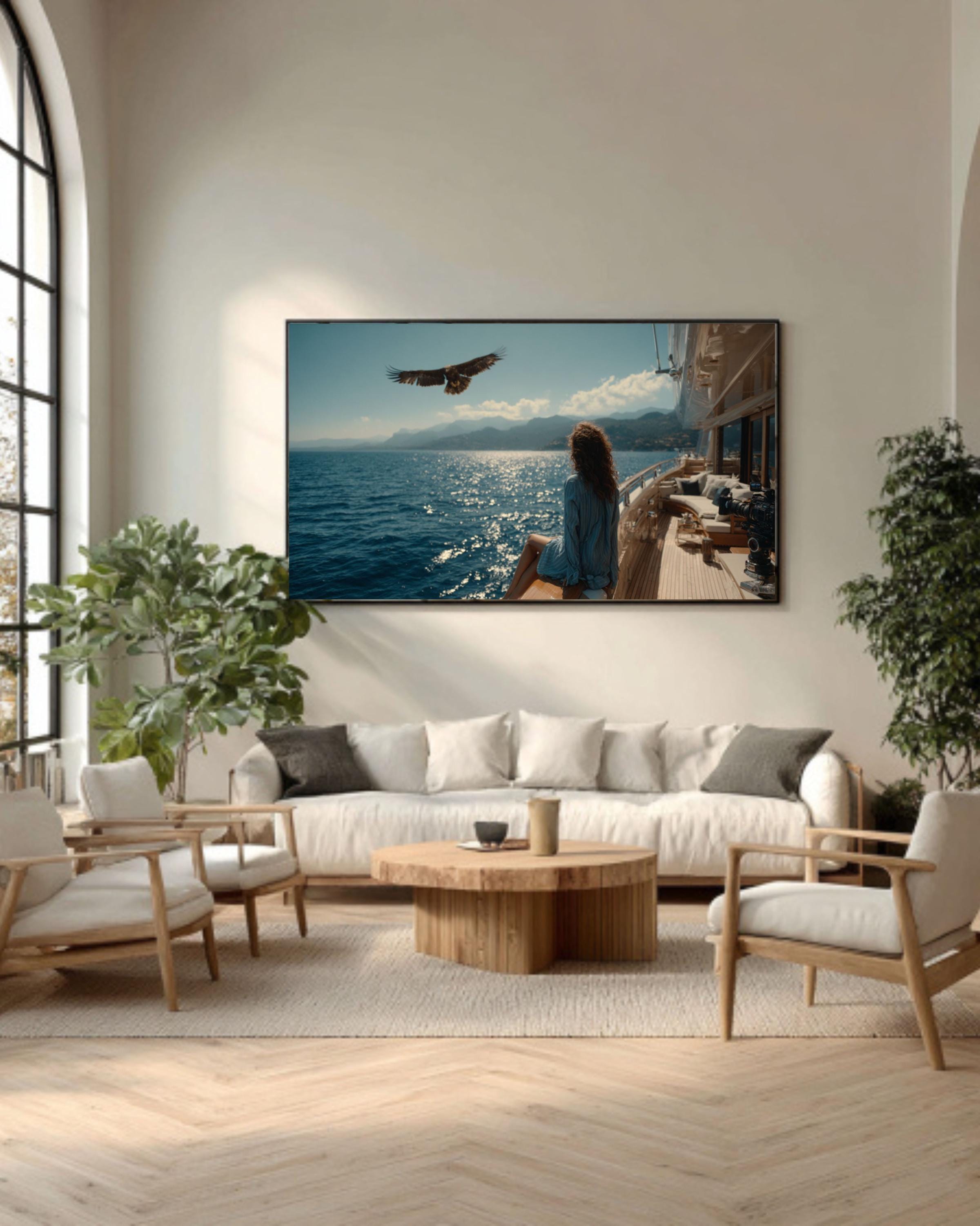 Girl on Yacht with Eagle Coastal Print â€“ Vintage Film Style Canvas Art Canvas Wall Art Print – Premium Home Decor