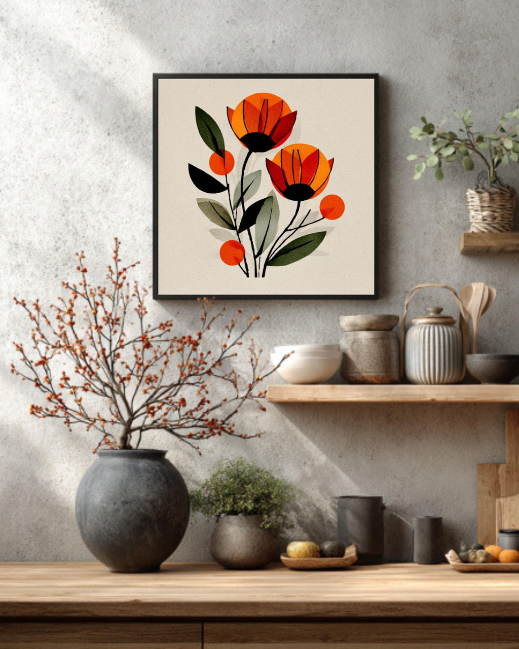 Paul Klee Style Floral Art Print | Orange Flowers
