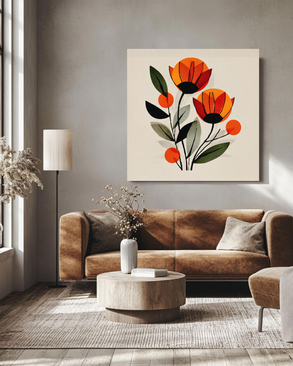 Paul Klee Style Floral Art Print | Orange Flowers