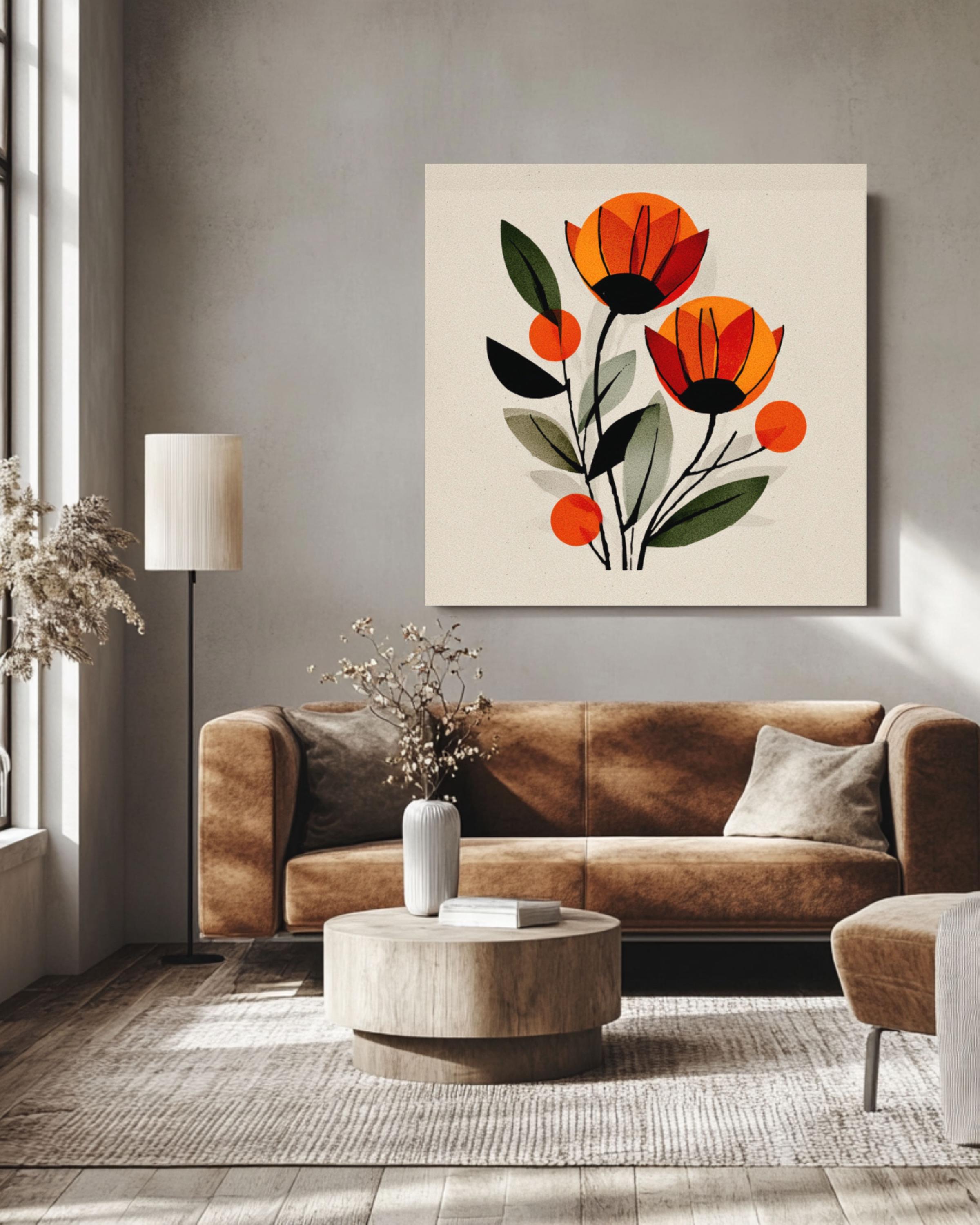 Paul Klee Style Floral Art Print | Orange Flowers