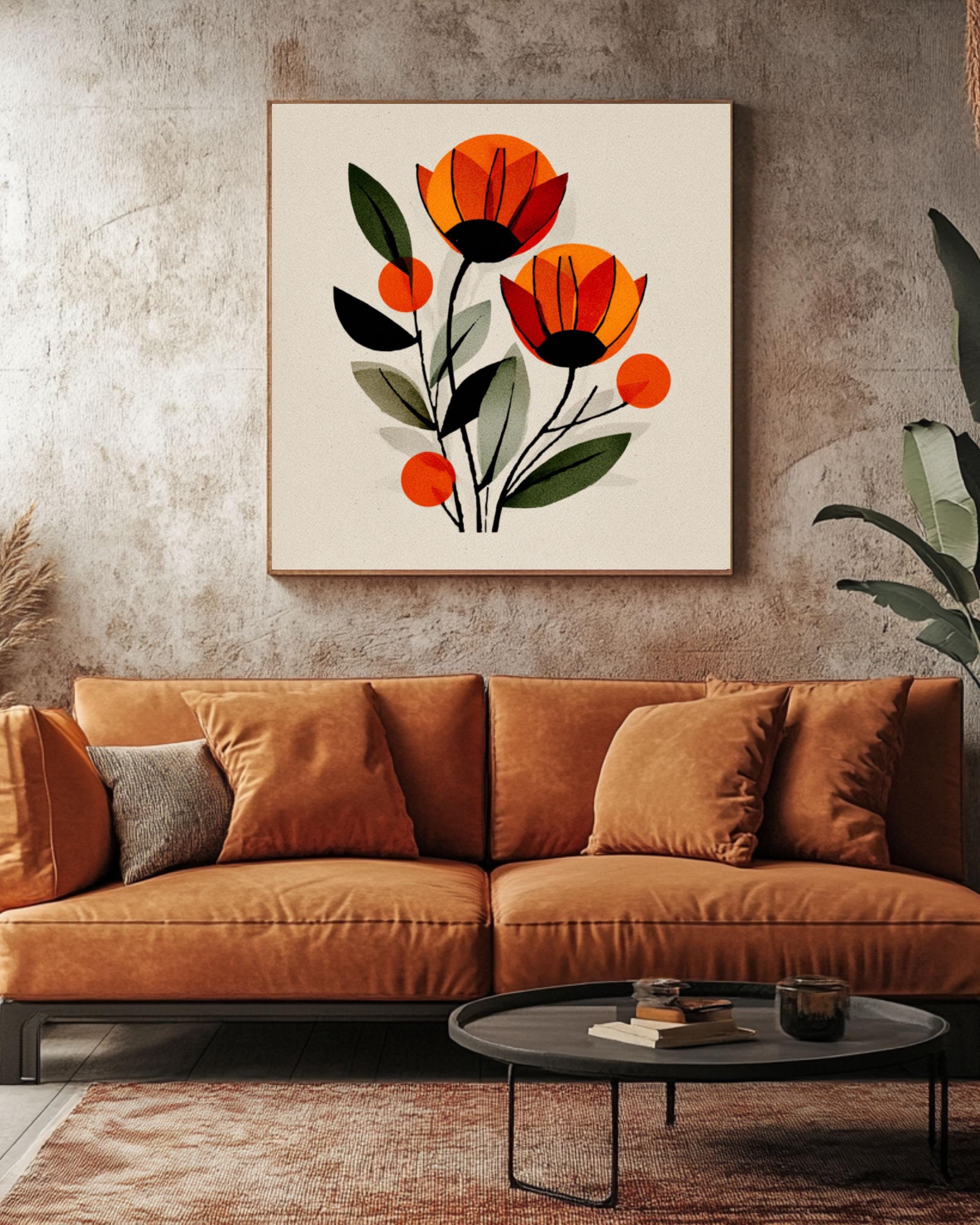 Paul Klee Style Floral Art Print | Orange Flowers