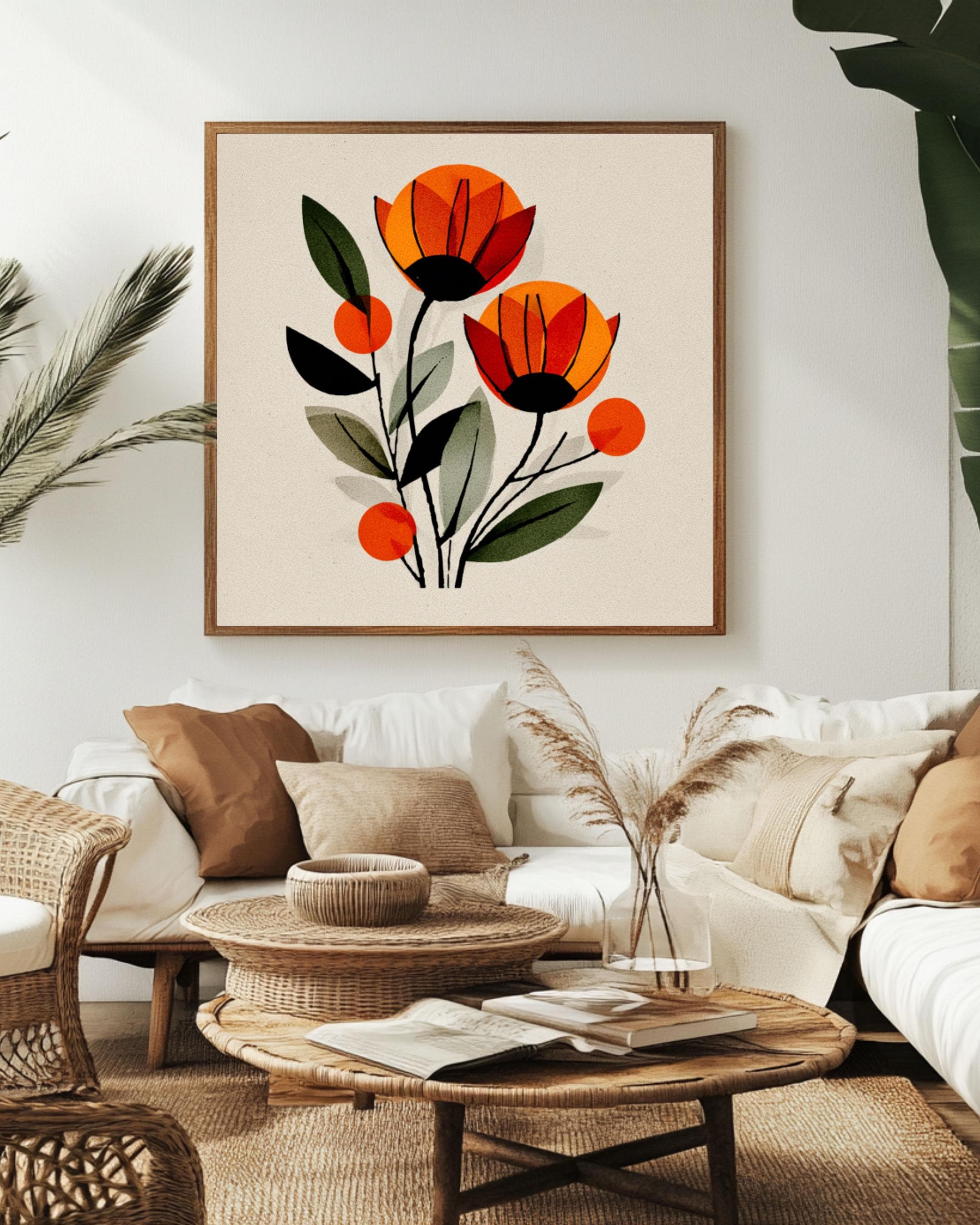 Paul Klee Style Floral Art Print | Orange Flowers