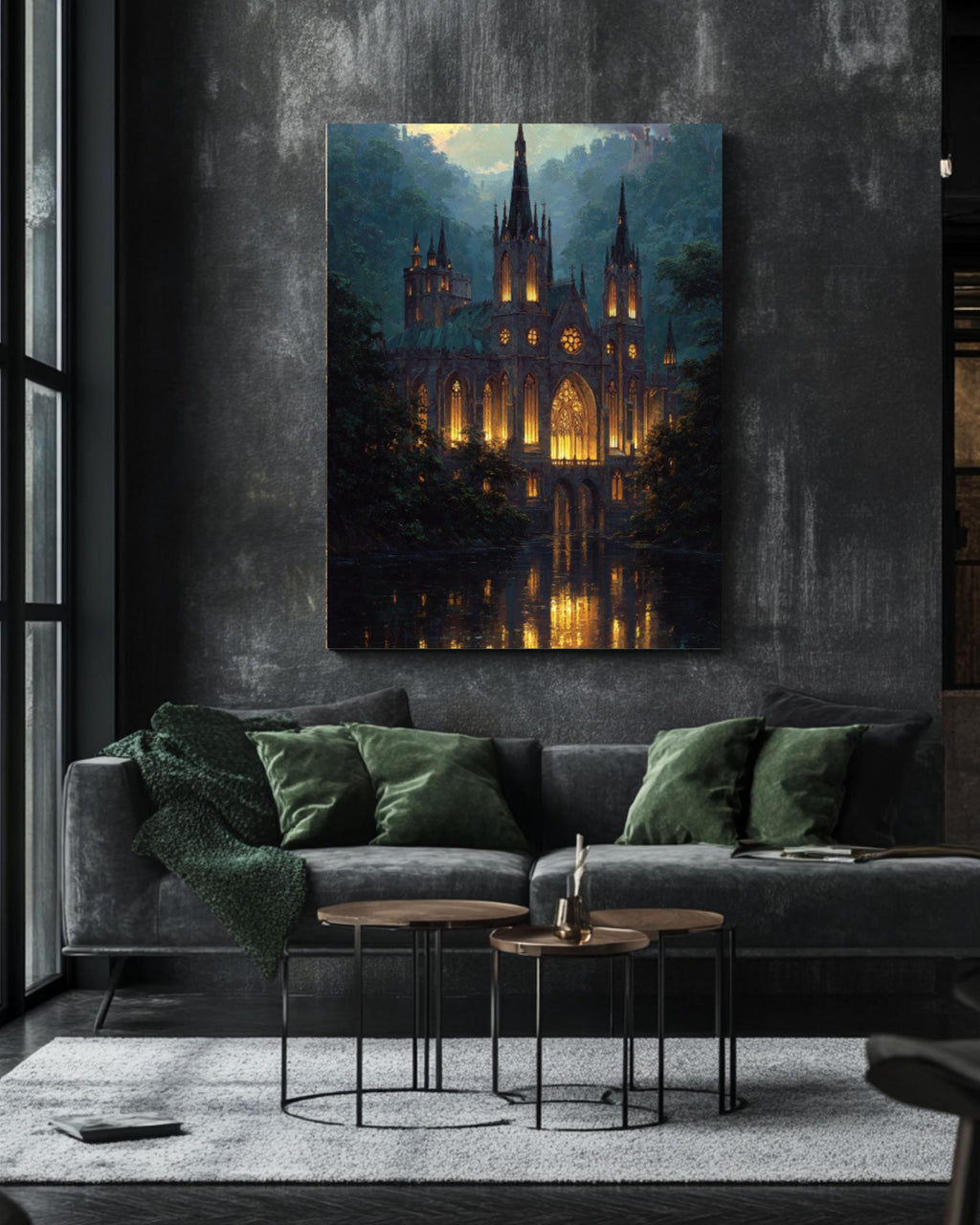 Gothic Cathedral Oil Painting: Dark Stone Church Wall Art Canvas Wall Art Print – Premium Home Decor