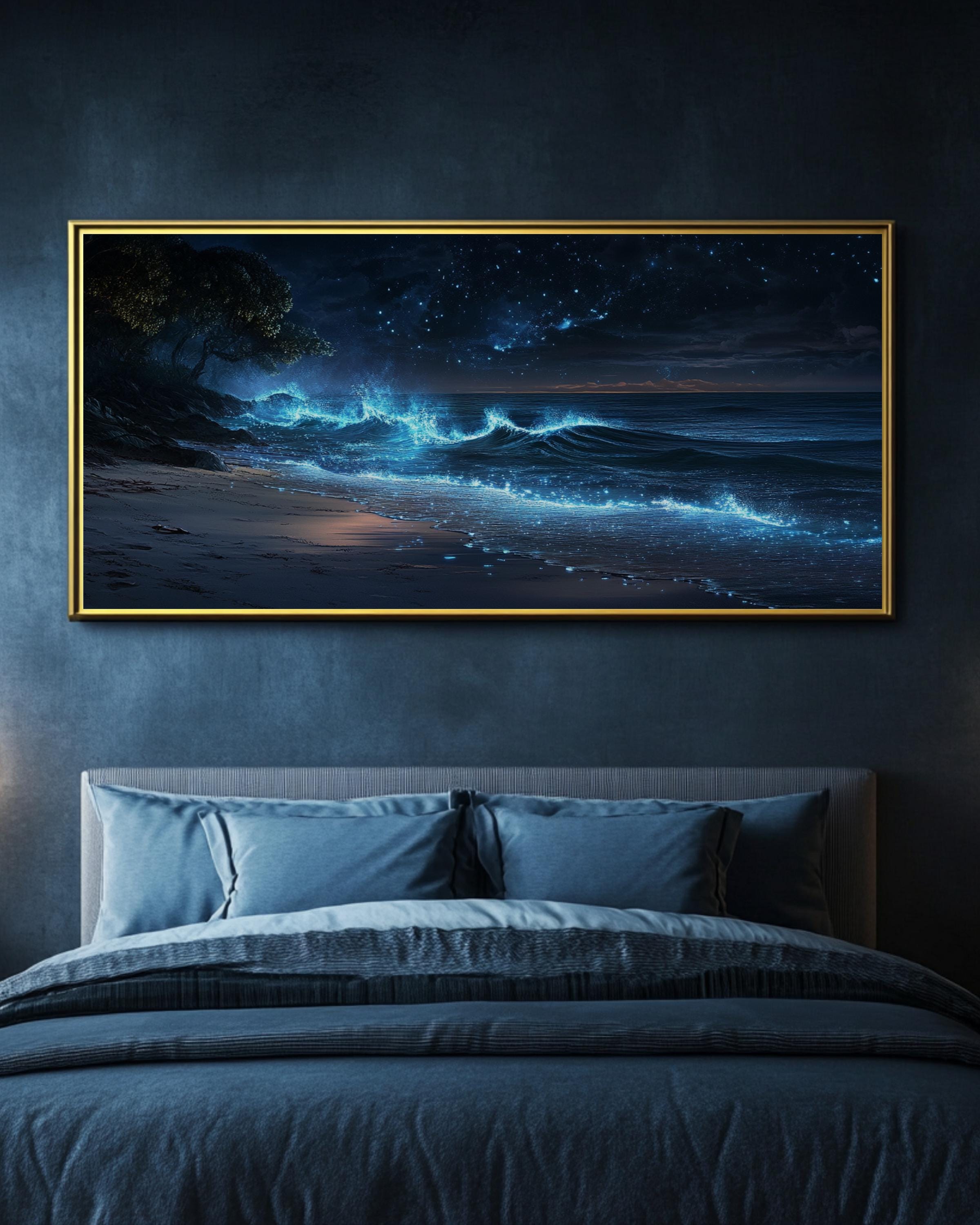 Bioluminescent Shoreline Wall Art | Twilight Ocean Canvas Print