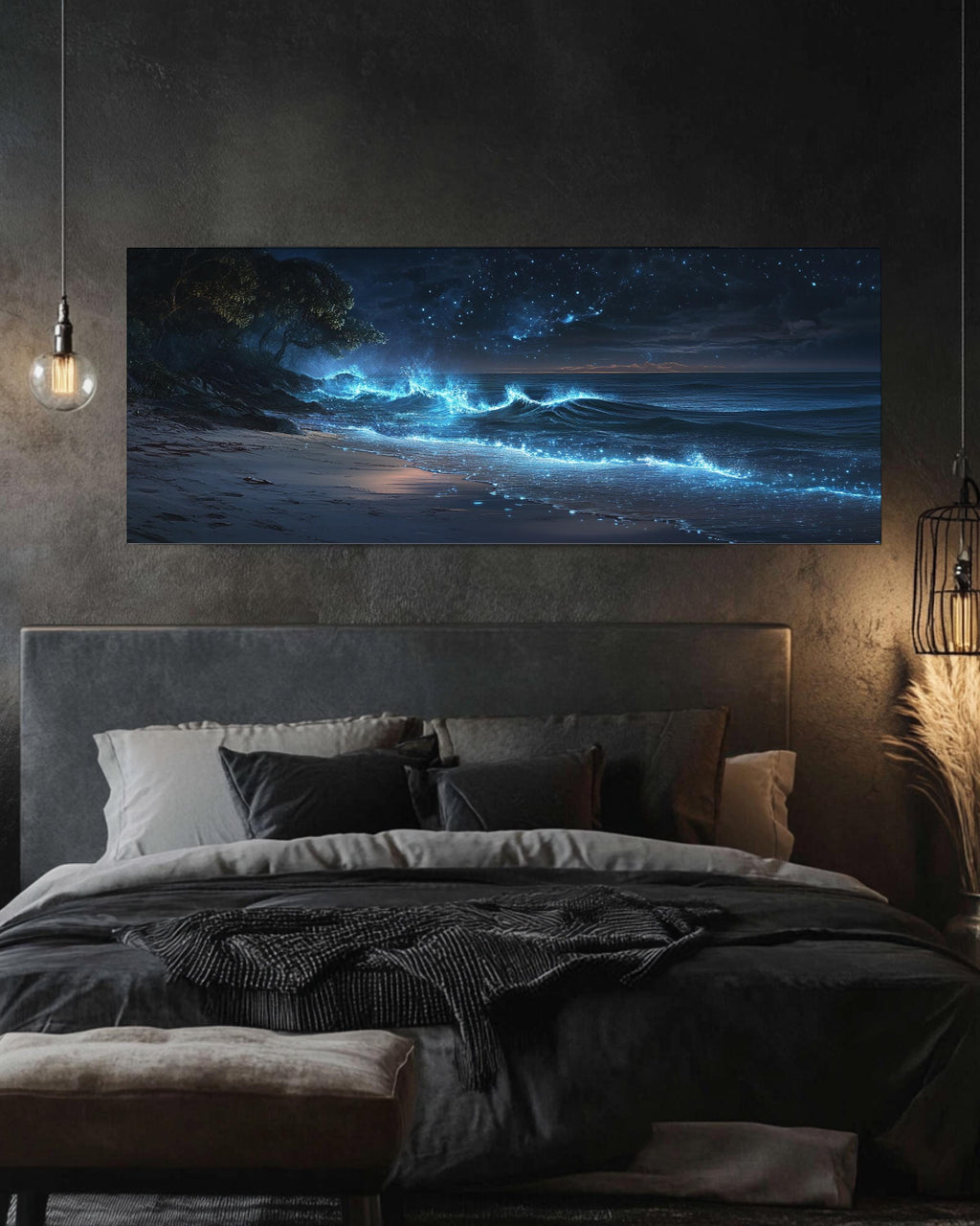 Bioluminescent Waves Canvas Print | Mystical Twilight Shoreline Wall Art for home and office wall décor